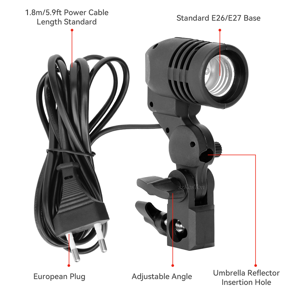 حامل لمبة برأس واحد E27 مقبس ف - مراجعة Photography Umbrella Lights وسعره